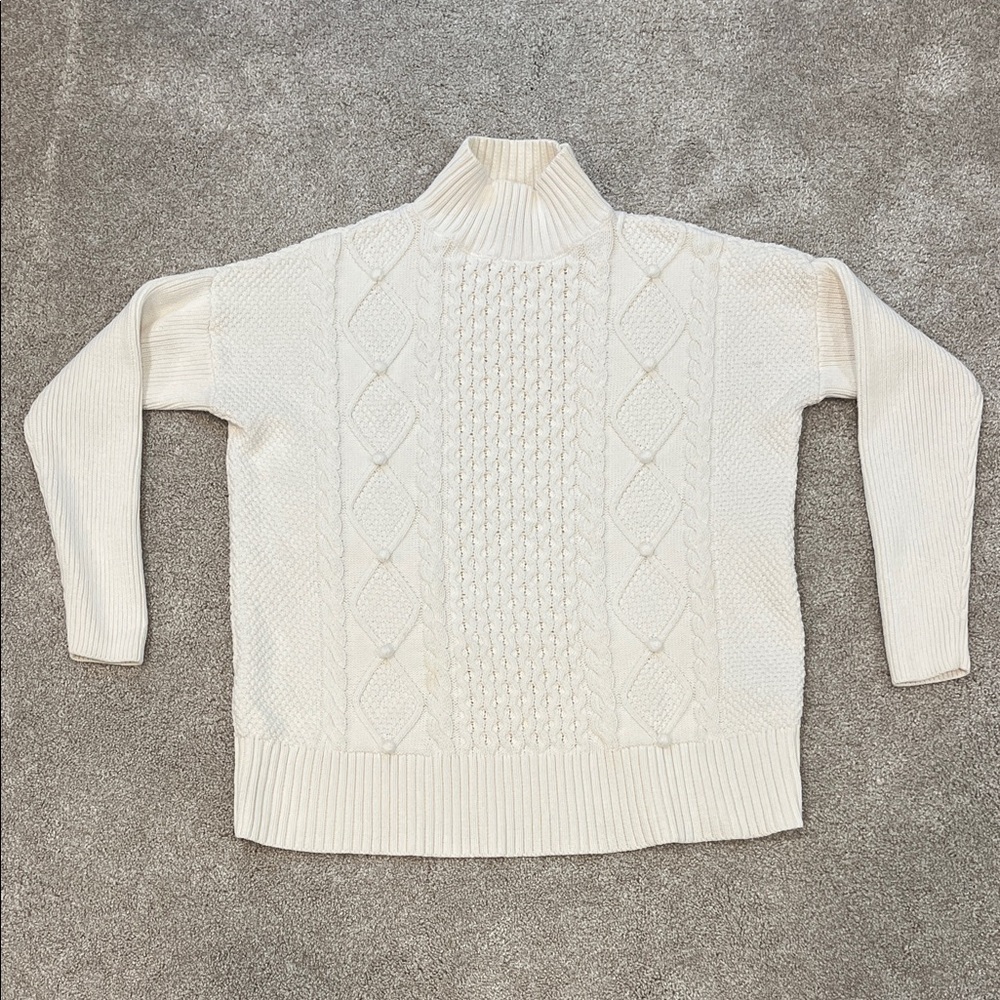 J. Crew Cream Cable Knit Turtleneck Sweater sz XS